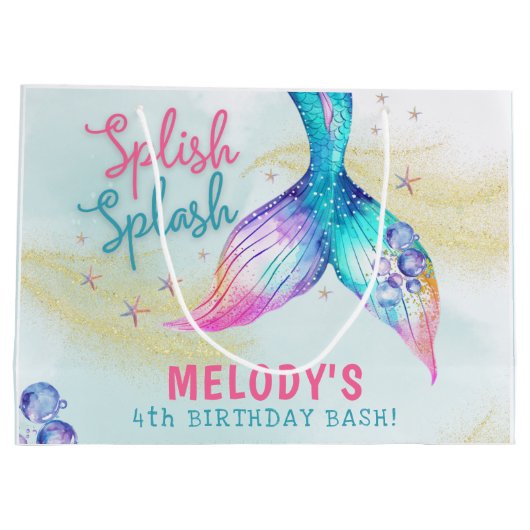 Mermaid Tail Glitter Splish Splash birthday Große Geschenktüte (Rückseite)