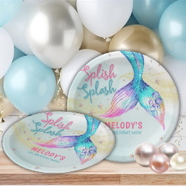 Mermaid Tail Glitter Splish Splash birthday Pappteller