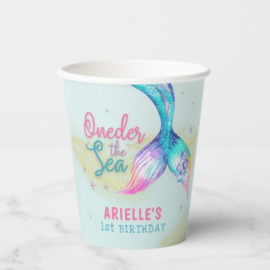 Mermaid Tail Onder the sea 1st birthday Pappbecher (Vorderseite)