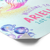 Mermaid Tail Onder the sea 1st birthday Welcome Poster (Ecke)