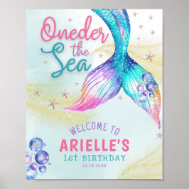 Mermaid Tail Onder the sea 1st birthday Welcome Poster