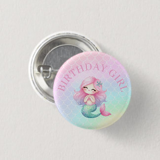 Mermaid Tail Teal Pink Girly Birthday Button