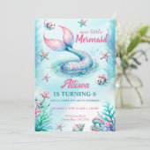 Mermaid Tail Teal Pink Girly Birthday Invitation Einladung (Stehend Vorderseite)
