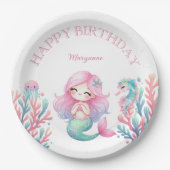 Mermaid Tail Teal Pink Girly Birthday Party Pappteller (Vorderseite)