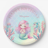 Mermaid Tail Teal Pink Girly Birthday Party Pappteller (Vorderseite)