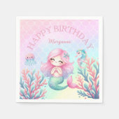 Mermaid Tail Teal Pink Girly Birthday Party Serviette (Vorderseite)