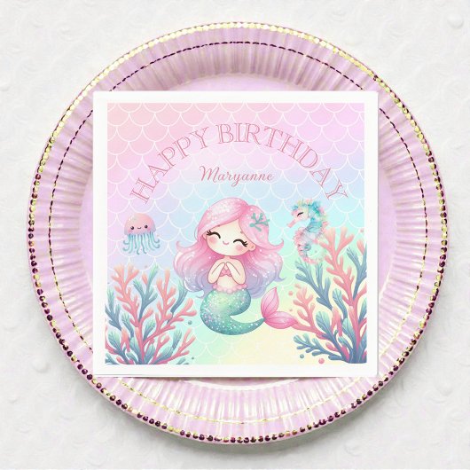 Mermaid Tail Teal Pink Girly Birthday Party Serviette