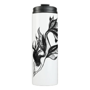 Mermaid Tattoo Style Stipple Schattige Tinte Zeich Thermosbecher