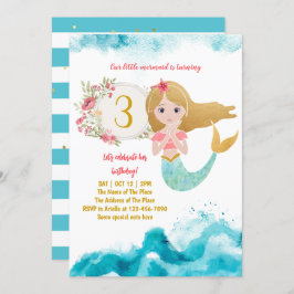 Mermaid Thema unter dem Sea Baby Girl 3. Geburtsta Einladung