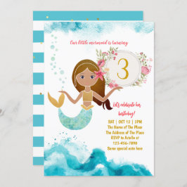 Mermaid Thema unter dem Sea Baby Girl 3. Geburtsta Einladung