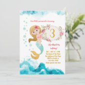 Mermaid Thema unter dem Sea Baby Girl 3. Geburtsta Einladung (Stehend Vorderseite)