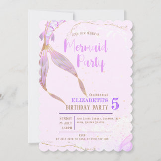 Mermaid Theme Colorful Kindergeburtstag Party Einladung