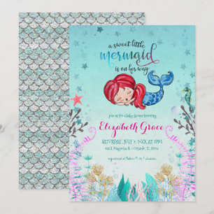 Mermaid Theme Kinderdusche Einladung