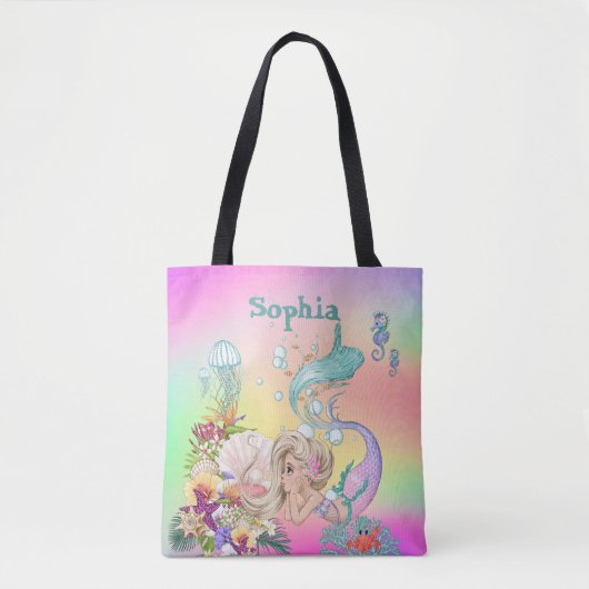 Mermaid Theme Niedlich Rainbow Tote Bag Tasche (Vorderseite)