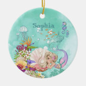 Mermaid Theme Pink Blue Niedliche Keramik Ornament (Vorne)
