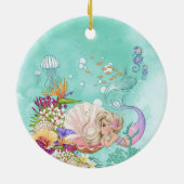 Mermaid Theme Pink Blue Niedliche Keramik Ornament (Hinten)