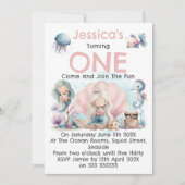 Mermaid Themed 1st Birthday Invitation Einladung (Vorderseite)