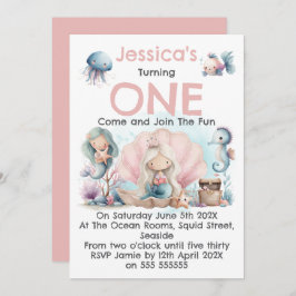 Mermaid Themed 1st Birthday Invitation Einladung