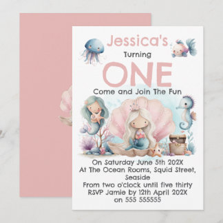 Mermaid Themed 1st Birthday Invitation Einladung