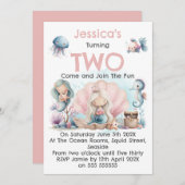Mermaid Themed 2nd Birthday Invitation Einladung (Vorne/Hinten)