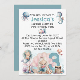 Mermaid Themed 3rd  Birthday Invitation Einladung
