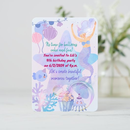 Mermaid Themed Birthday Bash Einladung (Stehend Vorderseite)