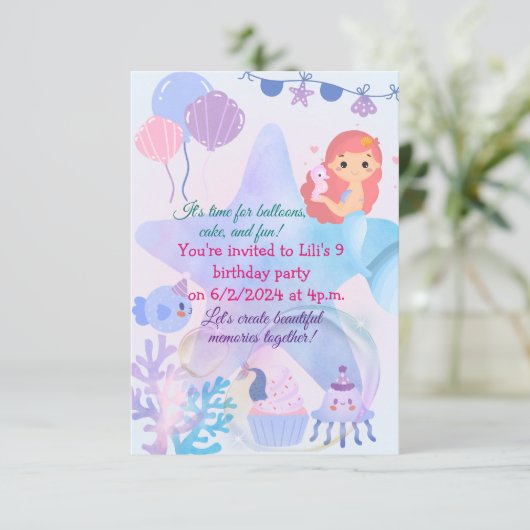 Mermaid Themed Birthday Bash Einladung (Stehend Vorderseite)