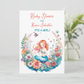 Mermaid Themed Floral Girl's Baby Shower Einladung (Stehend Vorderseite)
