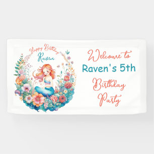 Mermaid Themed Floral Girl's Geburtstagsparty Banner