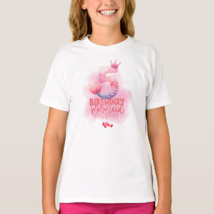 Mermaid Themed Girl's 5. Geburtstag Personalisiert T-Shirt