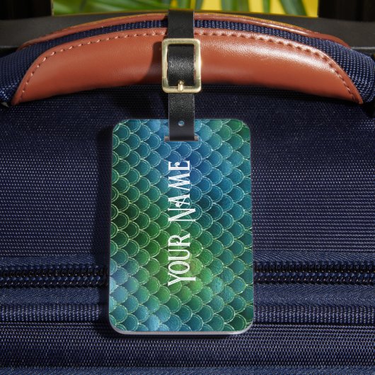 Mermaid Themed Grüntöne und Gold Gepäckanhänger (Vorderseite Insitu 2)