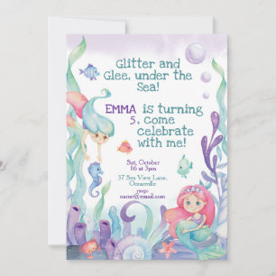 Mermaid Themed Kindergeburtstag Party Einladung