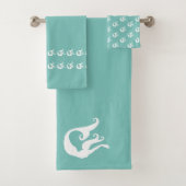 Mermaid Tidal Aquamarin Blue und White Badhandtuch Set (Insitu)