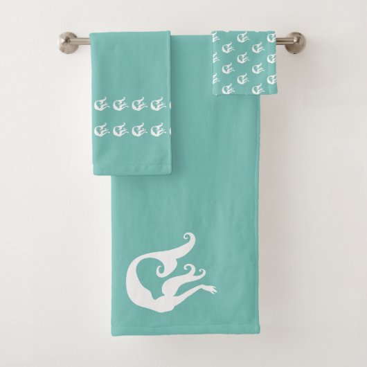 Mermaid Tidal Aquamarin Blue und White Badhandtuch Set (Insitu)