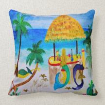 Mermaid Tiki Beach Bar Throw Kopfkissen