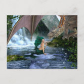 Mermaid trifft Dragon Fantasy Wasserfall Postkarte (Vorderseite)