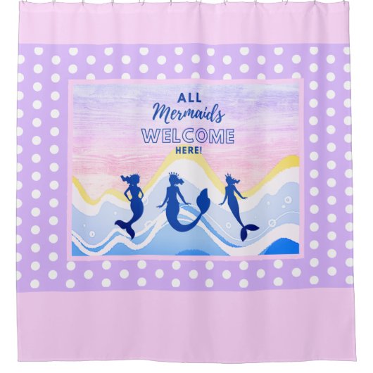 Mermaid Trio | Alle Mermaids Willkommen | Polka Do Duschvorhang (Vorderseite)