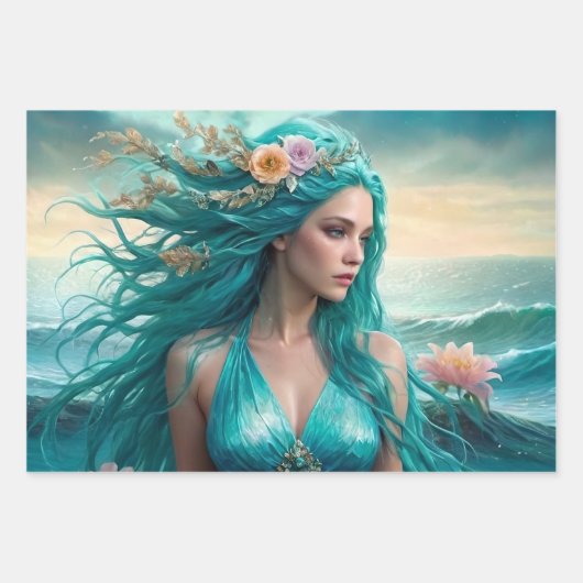 Mermaid Trio Decoupage Gift Wrap Geschenkpapier Set (Vorderseite 3)