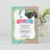 Mermaid & Trucks Joint Boy Girl Birthday Invites Einladung (Stehend Vorderseite)