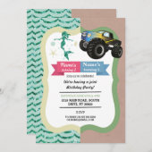 Mermaid & Trucks Joint Boy Girl Birthday Invites Einladung (Vorne/Hinten)