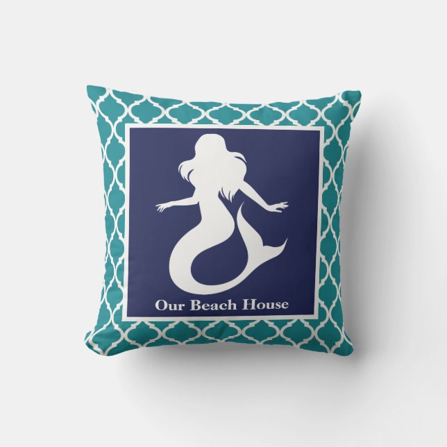 Mermaid Turquoise Blue Nautical Personalize Name Kissen (Vorderseite)