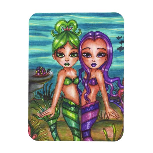 Mermaid Twin Sisters Fantasy Märchen Original Magnet (Vertikal)
