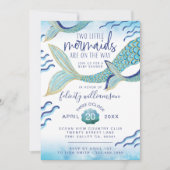 Mermaid Twins Baby Dusche Einladung Mermaid Baby (Vorderseite)