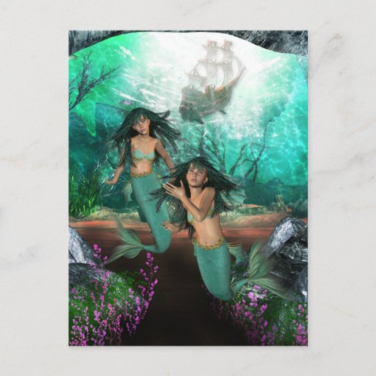 Mermaid Twins Postcard Postkarte (Vorderseite)