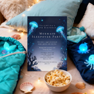 Mermaid Übernachtung Geburtstags Pyjama-Party Einladung