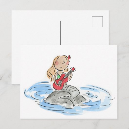 Mermaid Ukulele Postkarte (Vorne/Hinten)