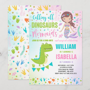 Mermaid und Dinosaur Geburtstag Einladung magisch