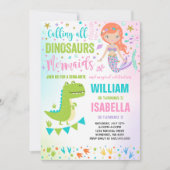 Mermaid und Dinosaur Geburtstag Einladung magisch (Vorderseite)