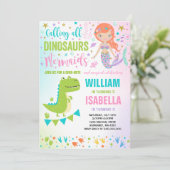 Mermaid und Dinosaur Geburtstag Einladung magisch (Stehend Vorderseite)