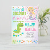 Mermaid und Dinosaur Geburtstag Einladung magisch (Stehend Vorderseite)